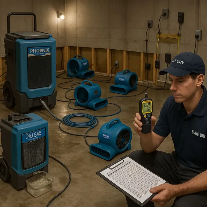 Structural Drying and Dehumidification process in Fritch, TX